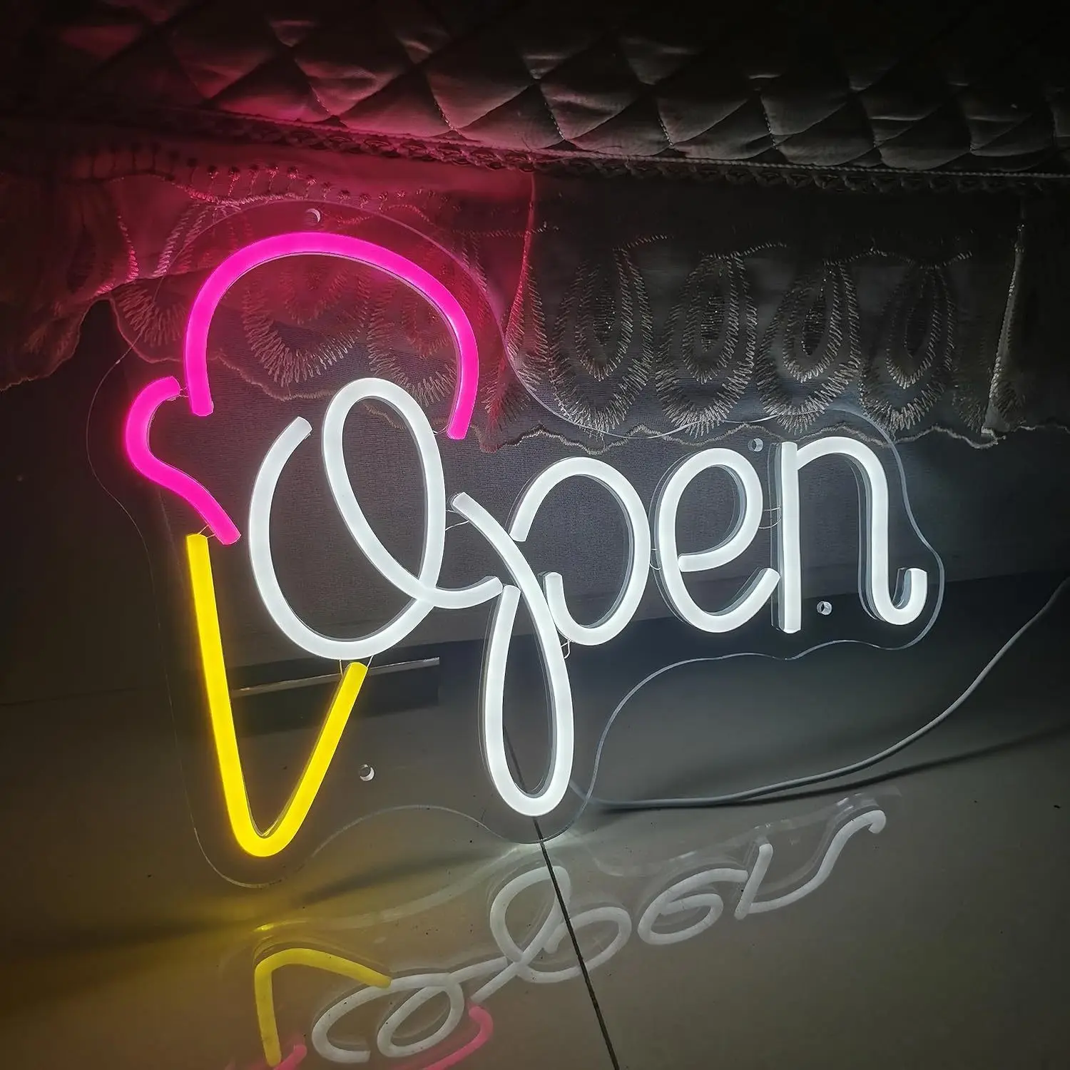 Ice Cream Open Neon Sign LED Wall Light USB Powered Dessert Shop Window Display Sweet Store Business Decor Pastry Chef Gift