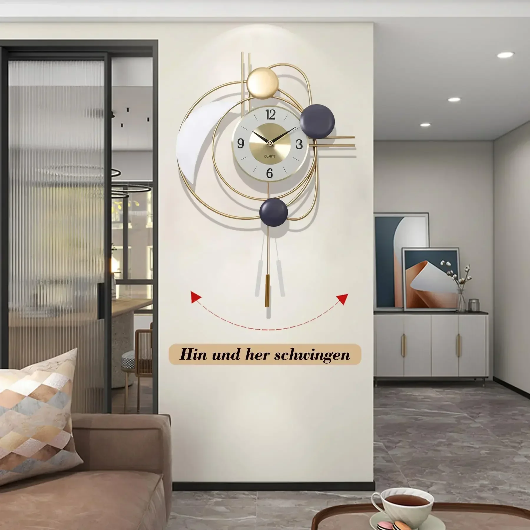 ساعات حائط ذهبية كبيرة لغرفة المعيشة الحديثة ساعة بندول موضة إبداعية ساعة حائط للمطبخ دون موقوتة للضوضاء للديكور