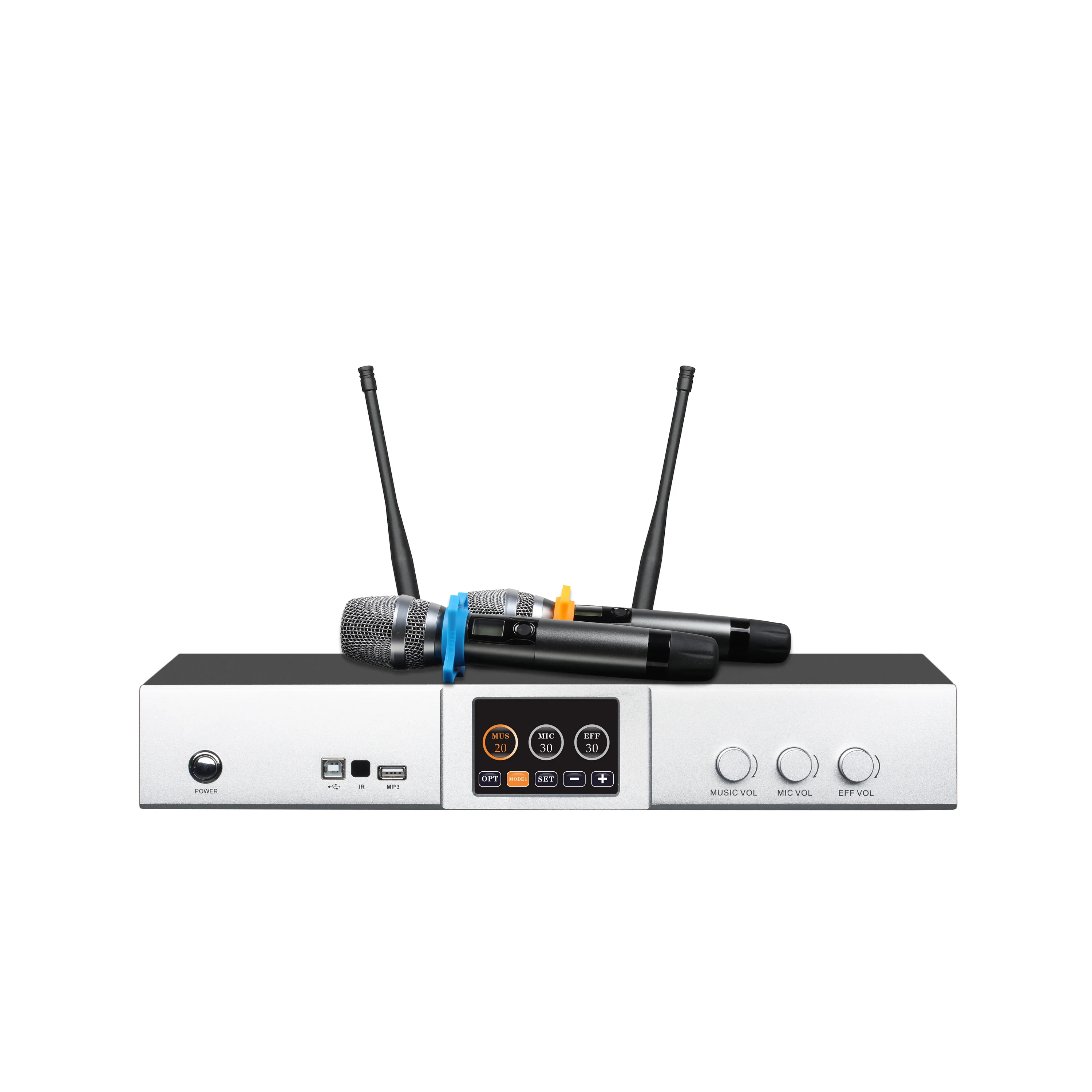 Mixer Amplifier Karaoke Portabel Berdaya Tinggi Mikrofon Dinamis Nirkabel Efek Reverb Digital untuk Hiburan KTV di Rumah