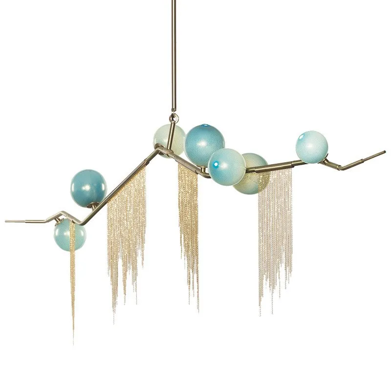 

Light luxury modern fashion glass ball hanging silk living room lamp Italian simple restaurant lamp