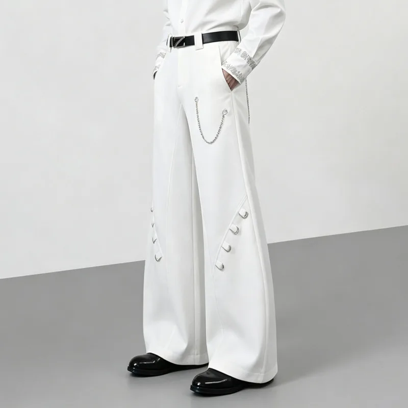 WVGA Spring Autumn New Men Wide-Leg Trousers High-End Heavy-Duty Metal Chain Design Niche Chic Casual Straight Pants Ins W26538 view 2