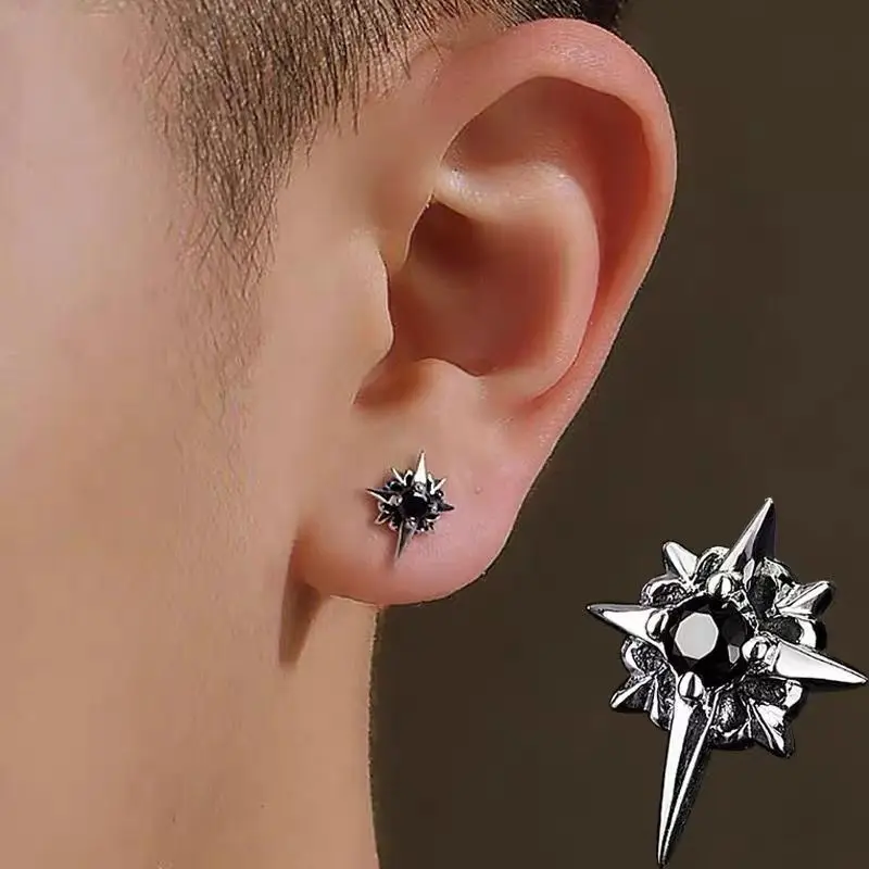 2022 New Trend Black Zircon Star Stud Earrings for Men Women Black Couple Personality Hip-hop Earrings Party Accessories Jewelry