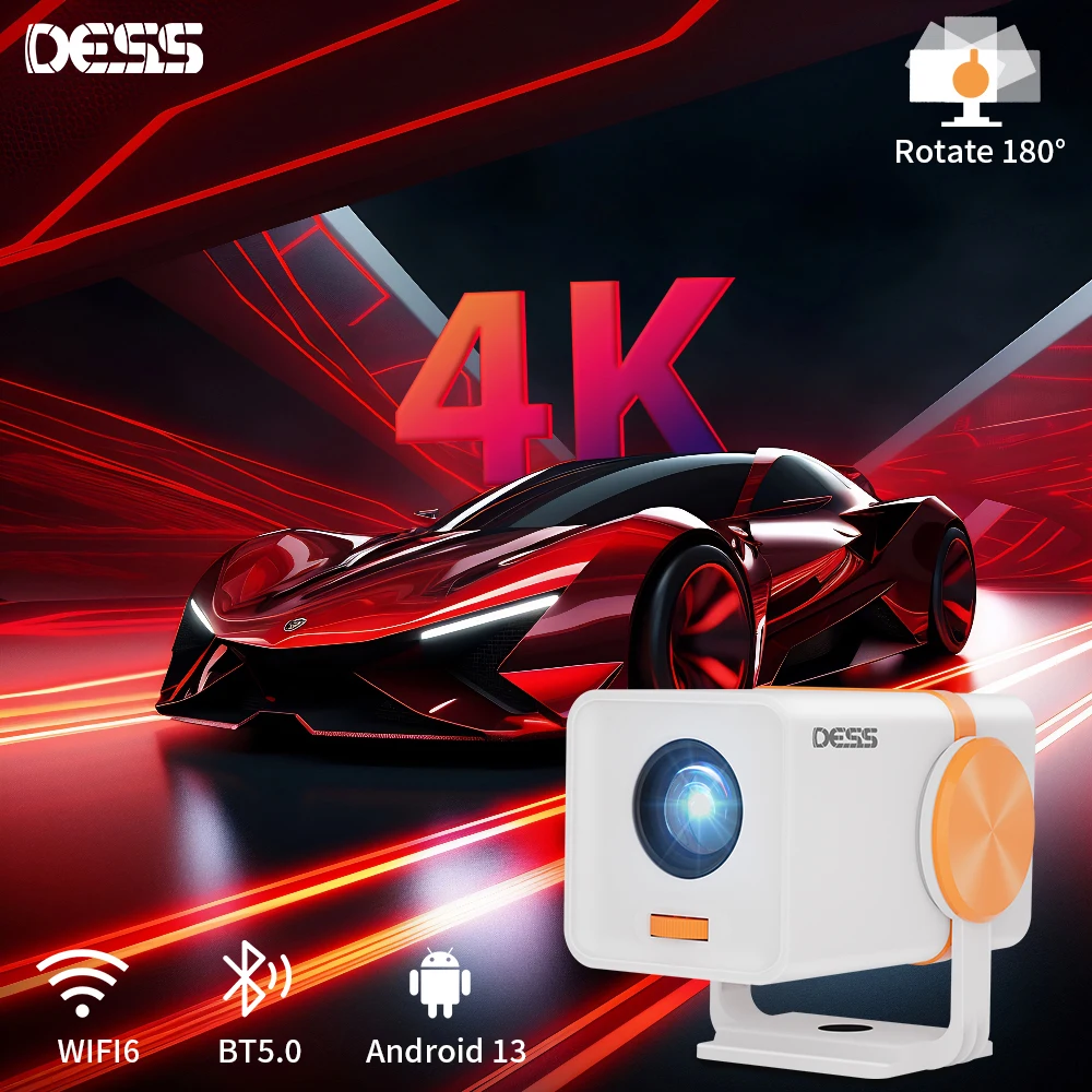 

DESS 2025 New Mini Portable Projector Android 13 Dual Band Wifi 180° Rotating Projector for Home Office Outdoor Cinema Projector