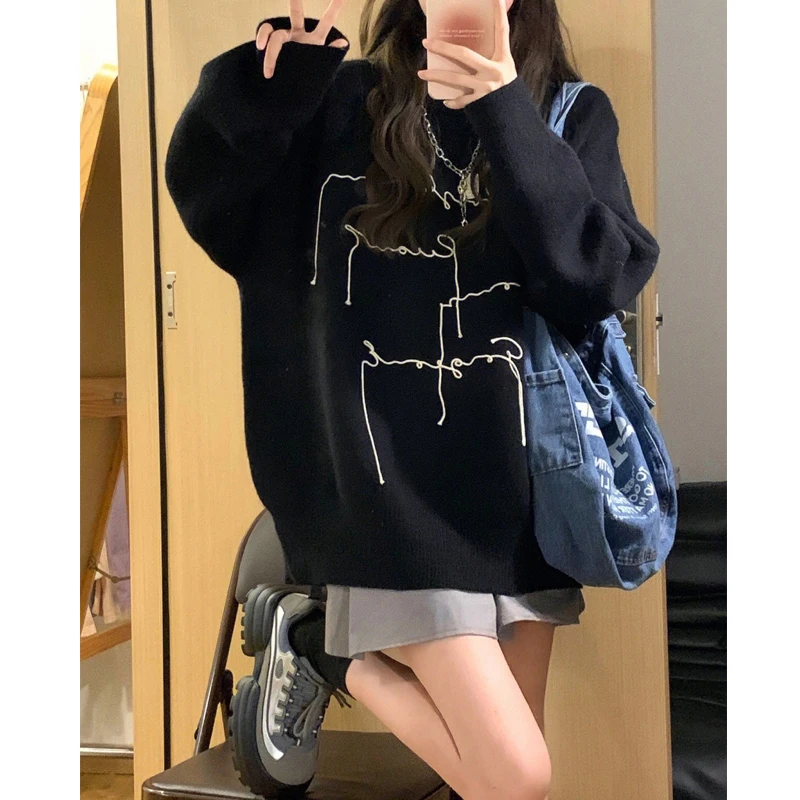 Frauen Kleidung Koreanische Mode Streetwear Y2K Brief Drucken Oversize Sweatshirt Weibliche Einfache Casual O Hals Langarm Tunika Tops