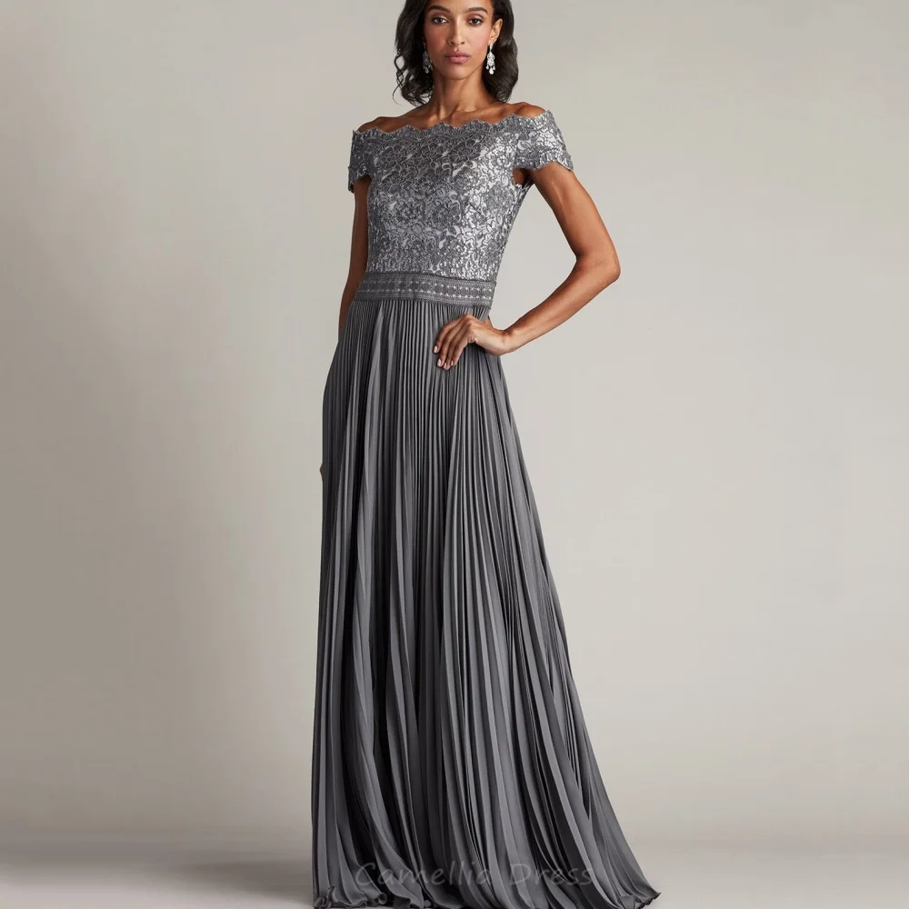 

Customized A Line Mother of the Wedding Dress Off Shoulder Applique Party Gown Short Sleeve Chiffon Vintage robe invitée mariag