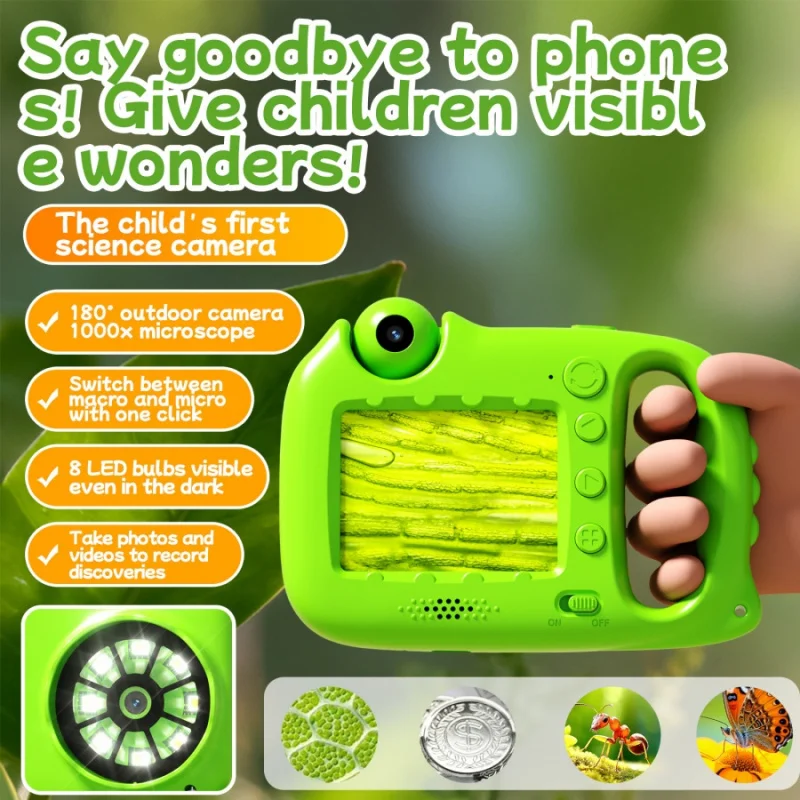 Children Microscope Camera Magnifying Glass Photography Video HD Mini Camera Game Console Scientific Experiment Exploration Toy