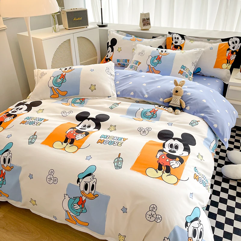 Disney Klassischer Bettbezug Schwarz Weiß Kariert Mickey Mouse Bettwäsche Set Cartoon Bett Kissenbezug Einzel Doppel Queen King Size Dekor