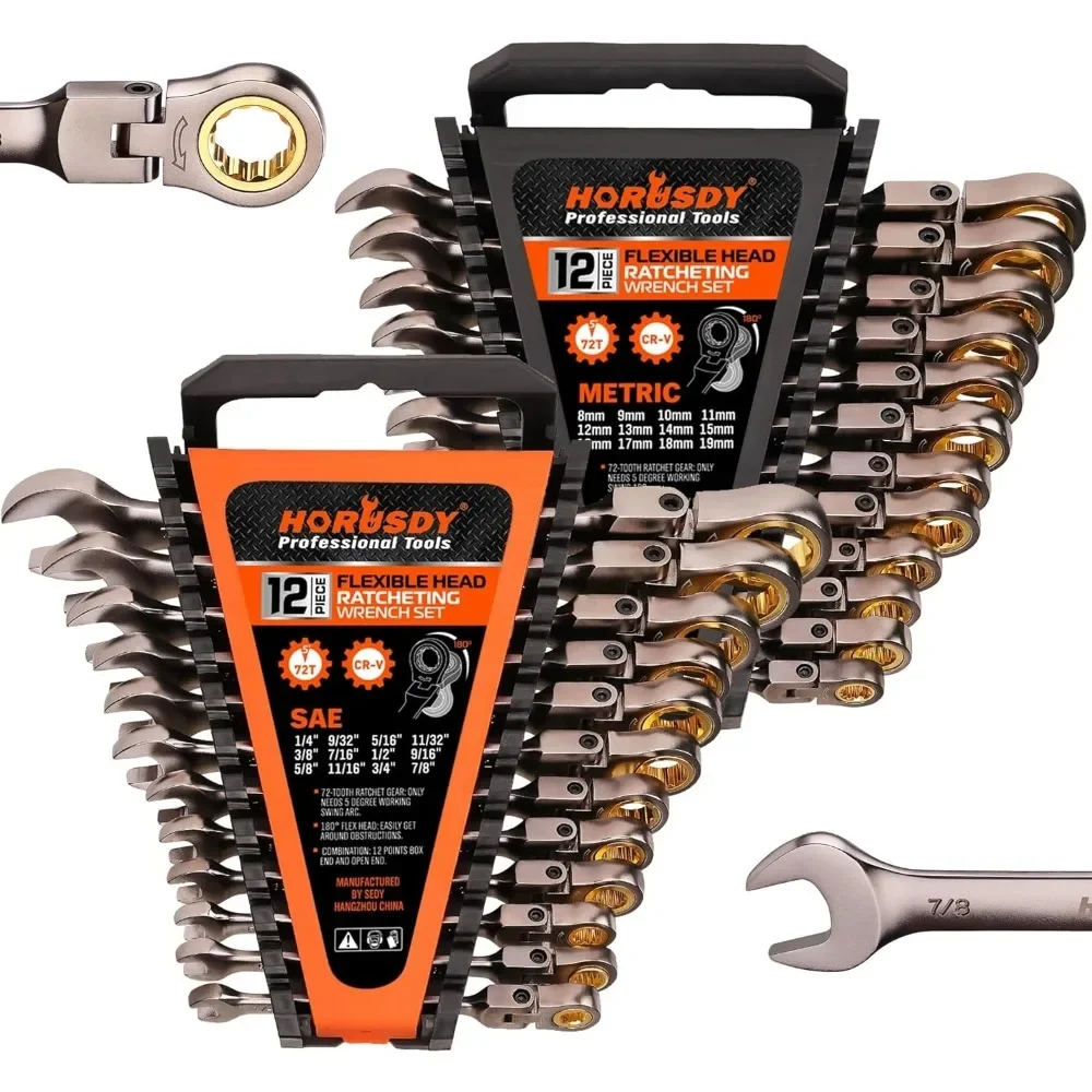 

Great deal.24-Piece Flex-Head Ratcheting Wrench Set | Metric and SAE | Ratchet Combination Wrenches Set with Organizer | 72-Teet