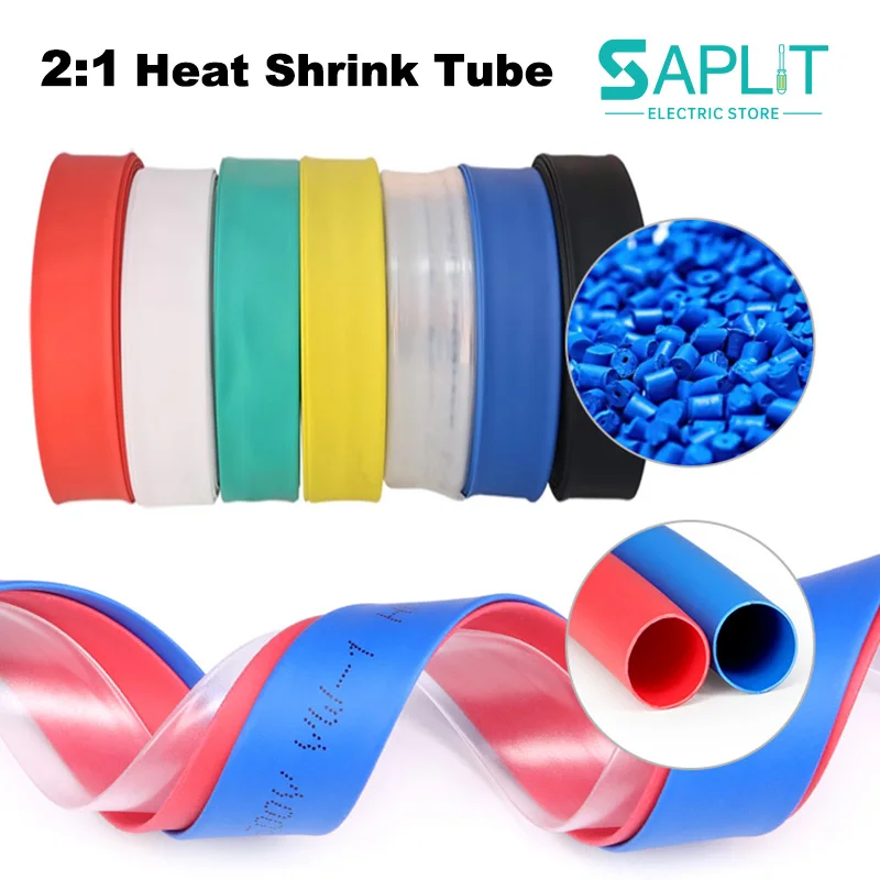 1/5m Shrinkage 2:1 Insulated Sleeve 0.6mm - 80mm Heat Shrink Tube Electrical Connection Wire Wrapping Waterproof Cable Sleeving