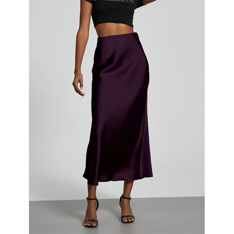 Vestido largo de fiesta de satén a la moda, falda básica informal de cintura alta de color sólido para mujer, falda de cola de pez, ropa de verano a la moda para mujer