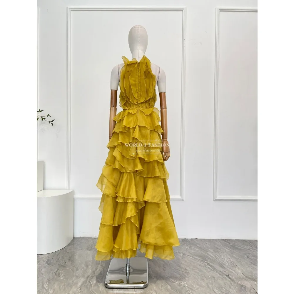 Yellow and Pink Sleeveless Pure Midi Dresses 2025 New Design High Quality
