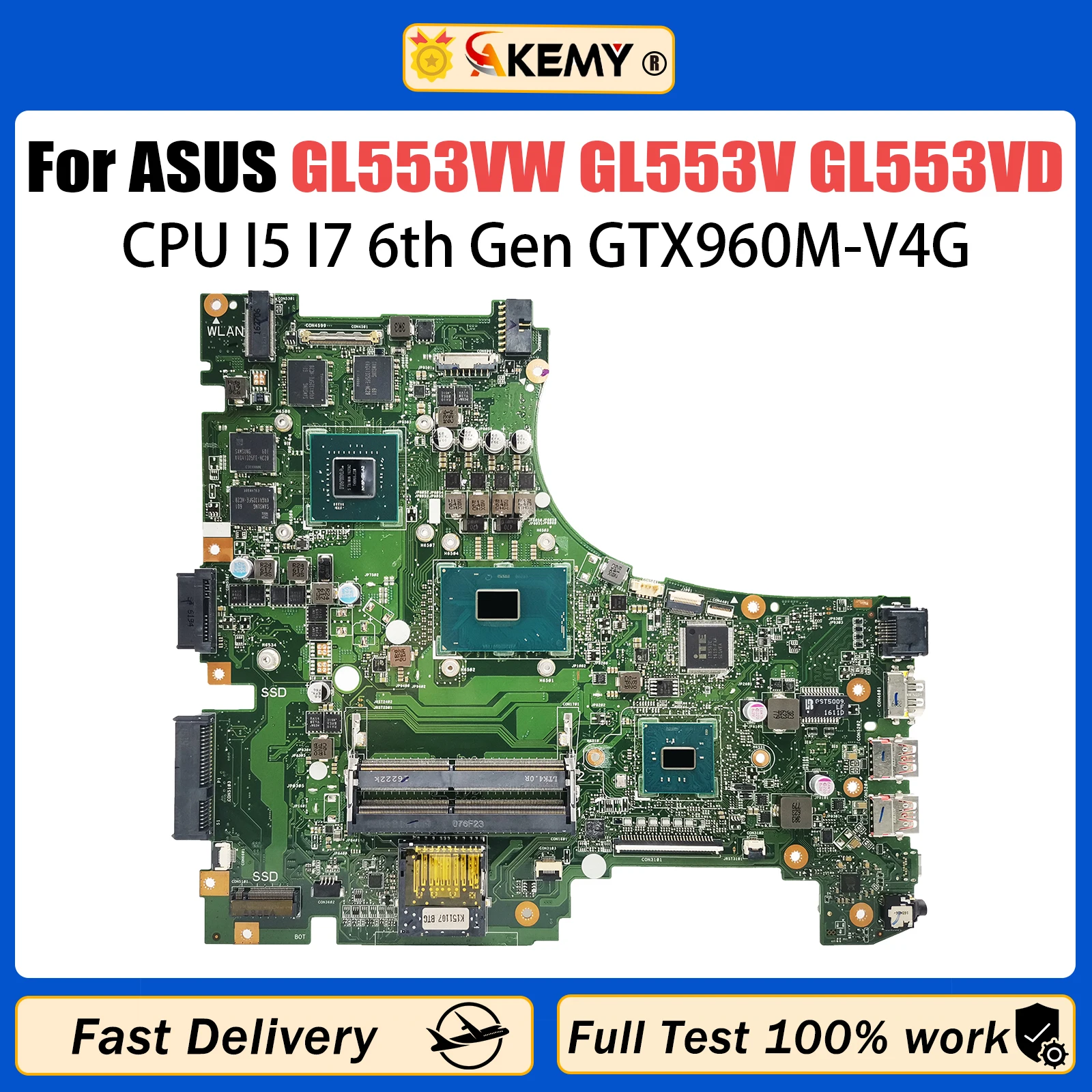 

GL553VM Mainboard For Asus GL553V GL553VD GL553VE GL553VW FX53VD FX53V Laptop Motherboard i5-6300HQ i7-6700HQ GTX960M/4G