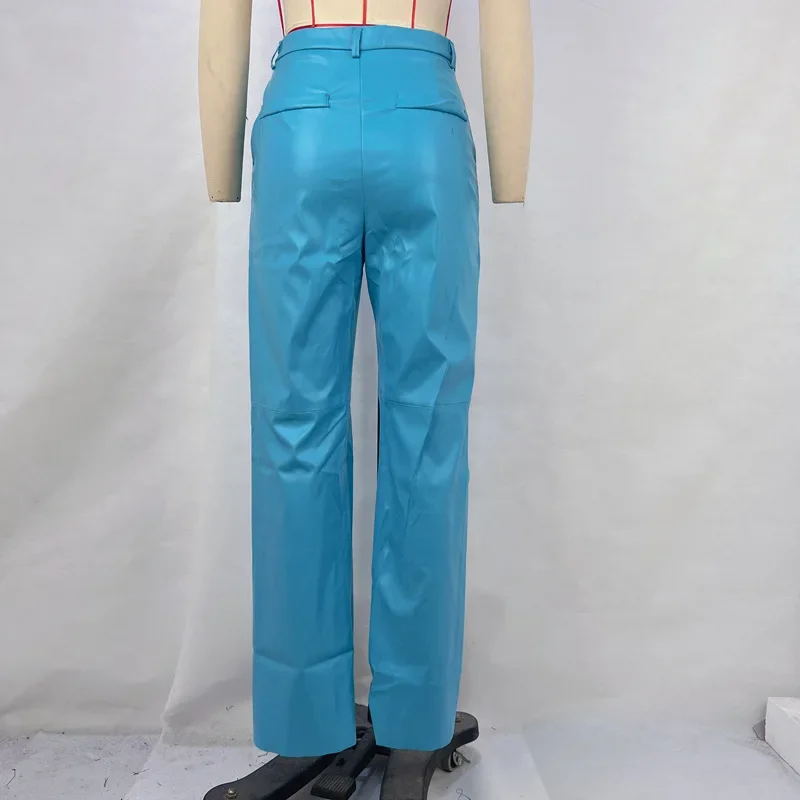 Elegant Women's Pants New 2025 Autumn Fashion PU Leather High Waist Lifting Straight Leg Casual Y2k Trousers for Female