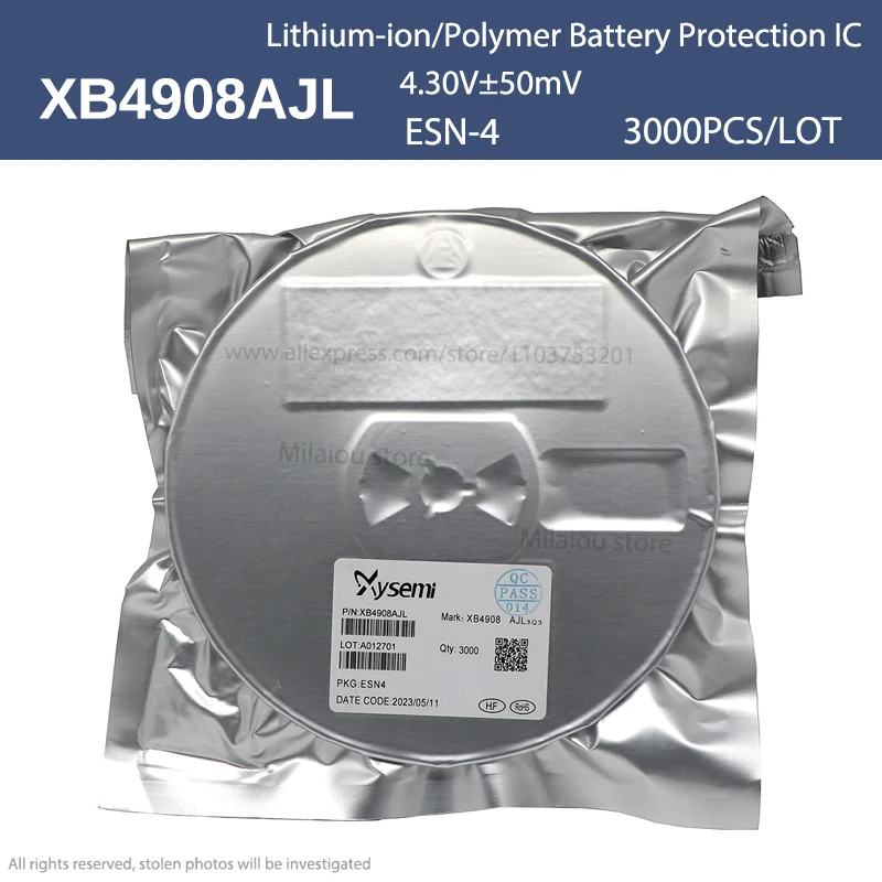 1 Full Reel XB4908 XB4908AJ ESN-4 Lithium-ion Polymer Battery Protection IC New Original XB4908GJ Black