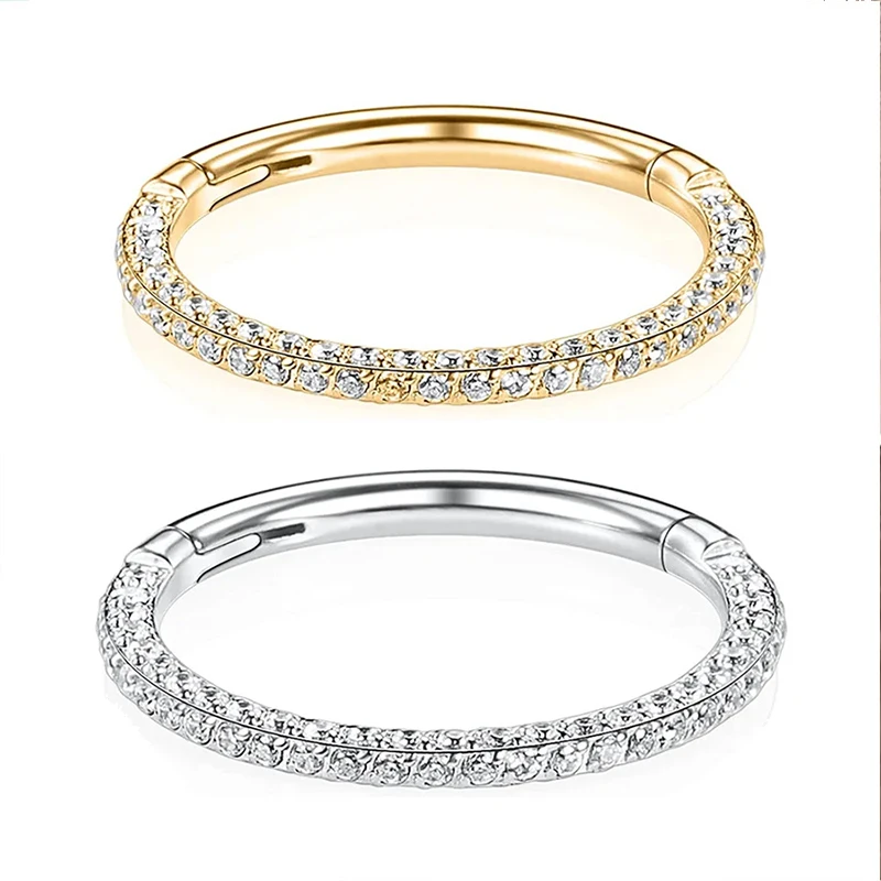 

1PC G23 Titanium Cartilage Earrings Hoop 3 Sides Zircon Piercing Nose Rings Septum Hinged Segment Helix Conch Piercing Jewelry