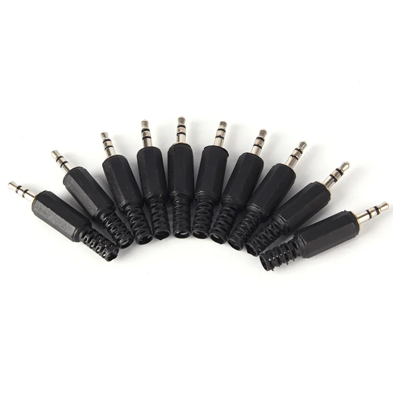 5Pcs Black 3.5mm Stereo Headset Plug 3.5 Audio Plug Jack Adapter Connector