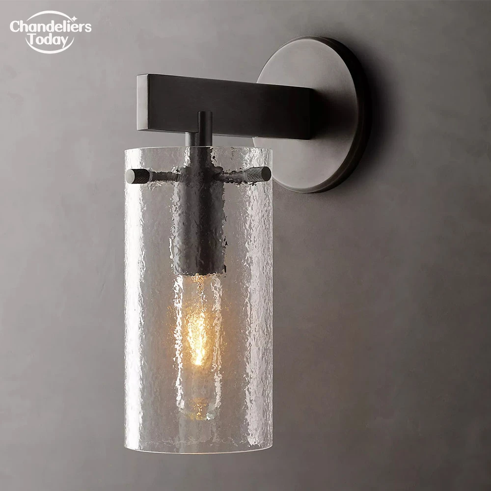 Home Wall Lamp for Bedroom Charleroi Sconce with Textured Glass Lampshade Modern Living Room Corridor Cylinder Glass Wall Light