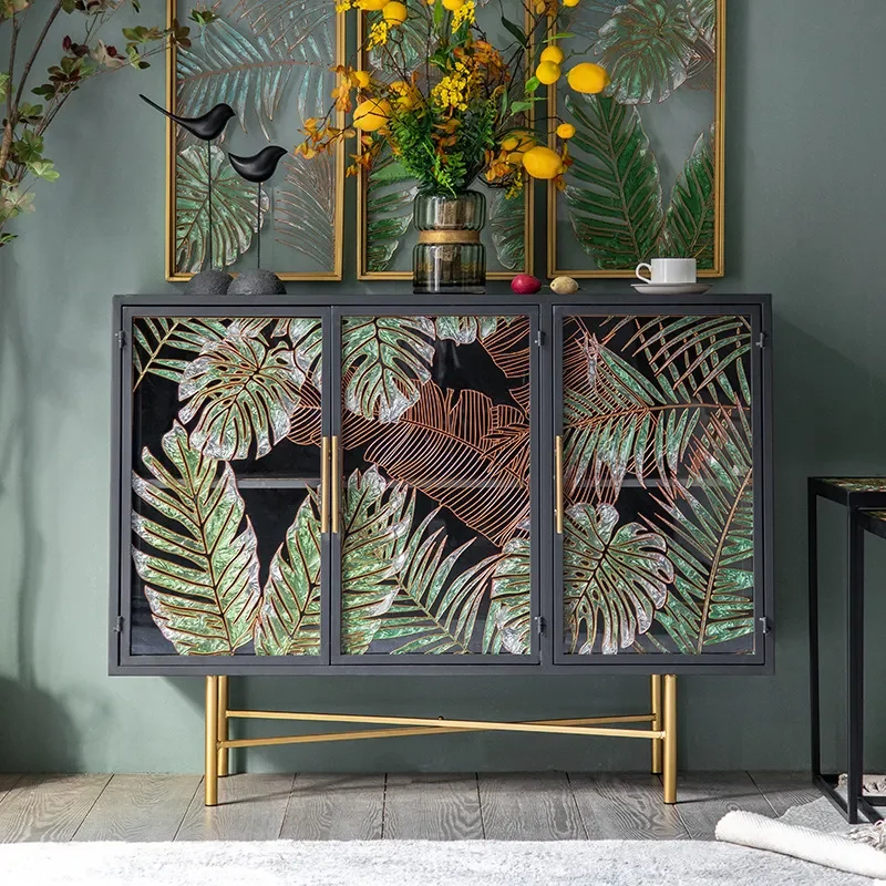 American‑Retro Enamel Hand‑Painted Decorative Dining‑Side Porch Cabinet Glass‑Partition Storage Furniture For Living Room Househ