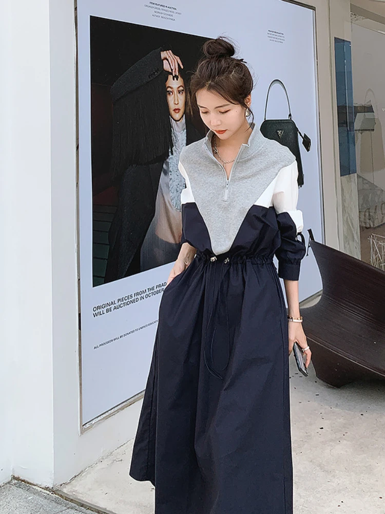 2024 Autumn and Winter Fashion New Women's Korean Dongdaemun Clothing Trend Splicing Waist Design Sense Temperament Long Dress