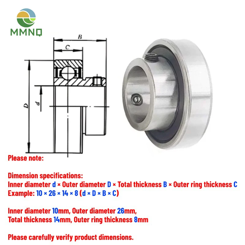 1PCS CSB Series Outer Ring Insert Bearing With Set Screw, Inch Size, ID 8/10/12/15/17mm Standard Mounted Bearing