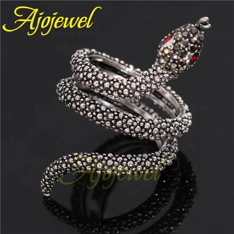 Size 7-9 Cool Ring Snake Jewelry With Red Eye Vintage Animal Jewelry For Men and Women Fashion Gift Anillo De Serpiente