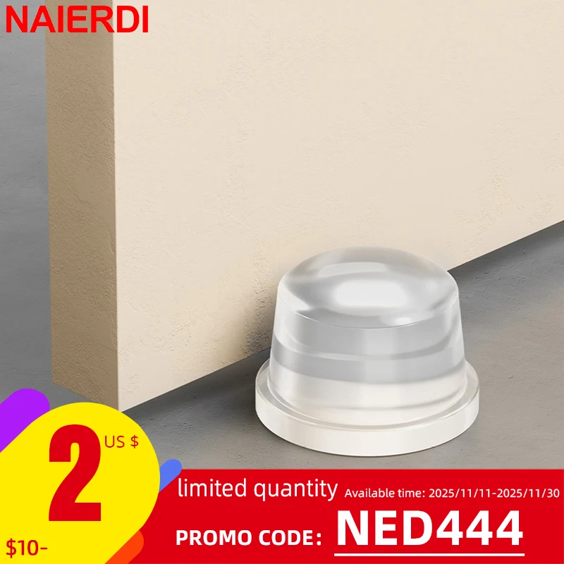

NAIERDI 1/2/4 Pieces Wall Protector Silicone Door Stopper Self-Adhesive Nail-Free Door Stops Anti-Collision Door Holder Hardware