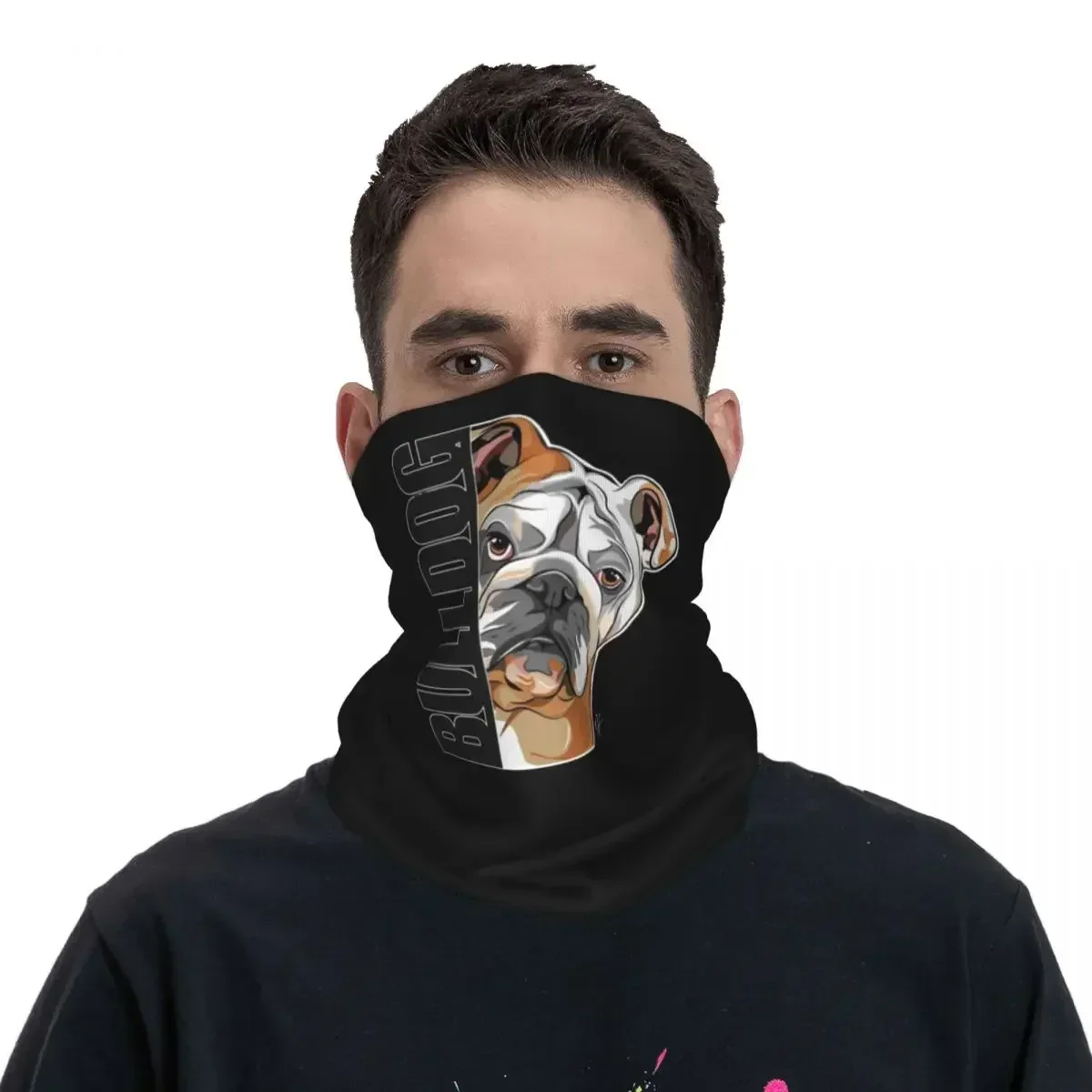 English Bulldog Dog Bandana Neck Gaiter Printed Mask Scarf Multi-use Headwear Outdoor Sports For Men Women Adult Washable