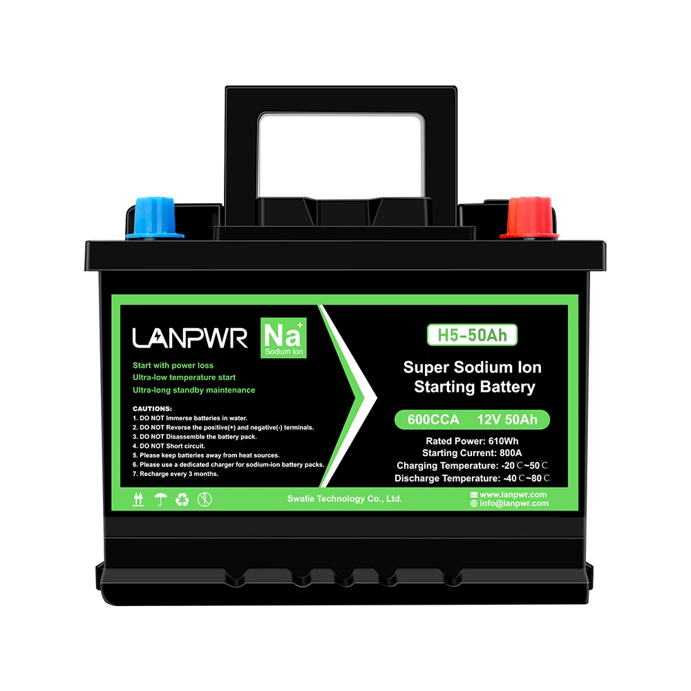 LANPWR 600CCA 12V 50Ah Sodium Ion Battery 610Wh Energy High Power Fast Charging 6000 Cycles Battery Built-in BMS for Boat Solar