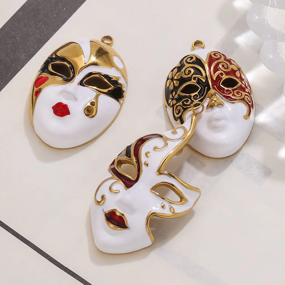 1PCS Mask Water Drop Evil Eye Stainless Steel Charms Enamel Pendant Accessories DIY Women's Jewelry Necklace Making Connectors image 3