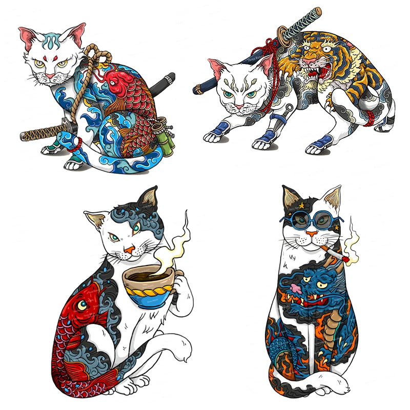 K563 # Neko Kitty Japan Samurai Katze Auto Aufkleber Modische Decals Kreative Windows Caravan Wand Home Decor Auto Zubehör