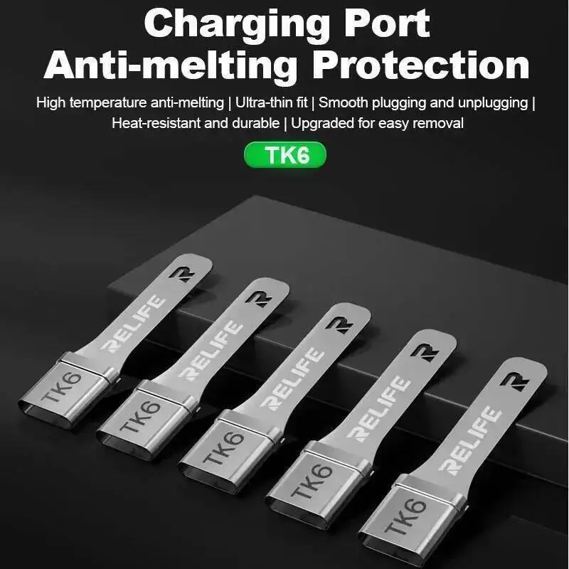RELIFE TK6 Charging Port Anti Melting Protective Cover 5Pcs High Temperature Protection Stainless Steel for Type C Phone Repair