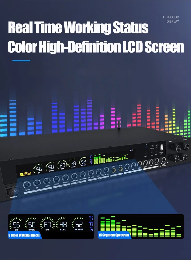 Paulkitsons LD300 Anti-Howling-Funktion Neue Effektprozessoren mit Reverb Bluetooth 5.2 Geeignet für Heim-KTV-Bühnenauftritte – Detail 4