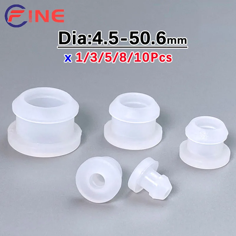 

4.5mm-50.6mm Transparent Silicone Rubber Snap-on Grommet Hole Plugs End Caps Bung Wire Cable Protect Bush