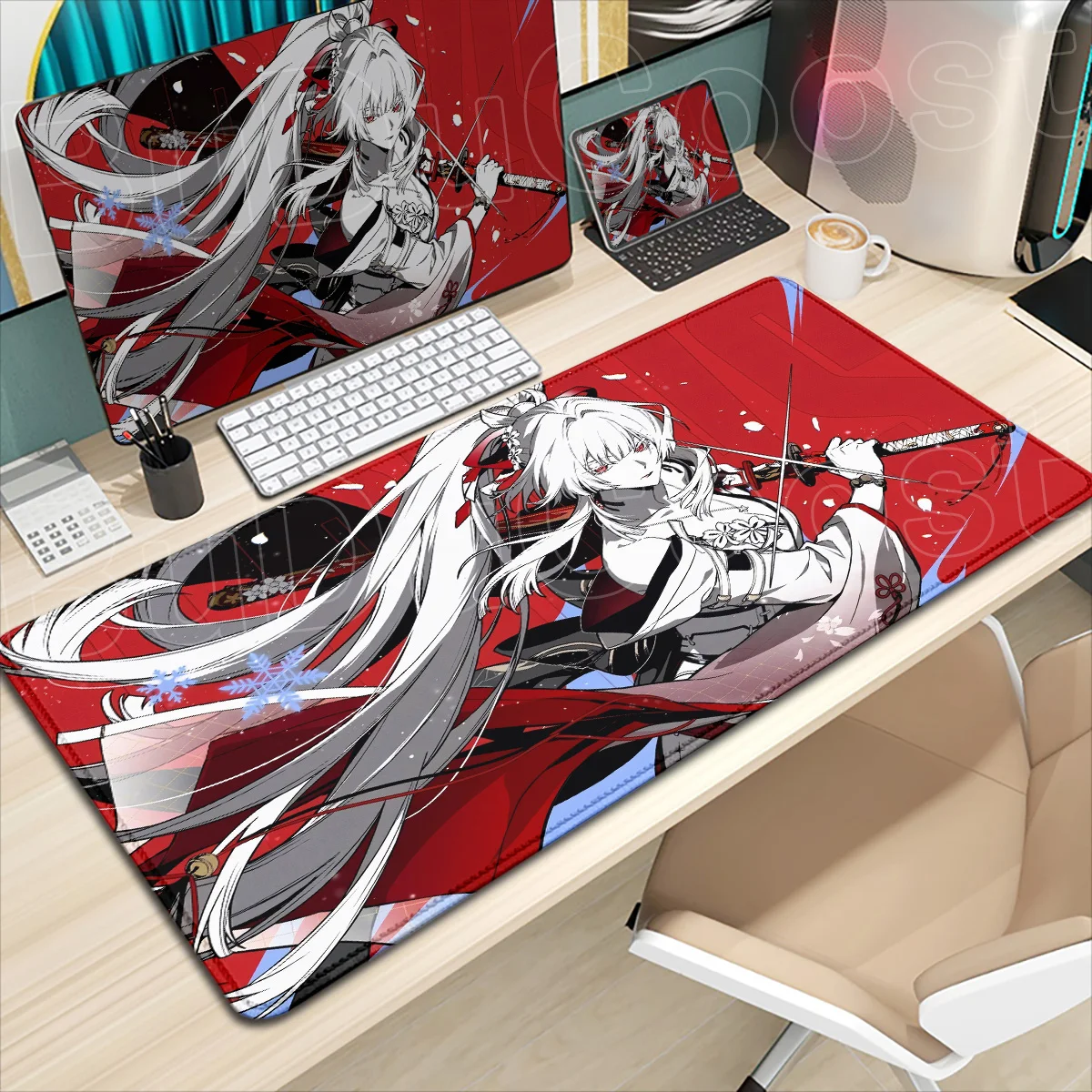 Wuthering Waves Kawaii Anime Girl Hiyuki Mauspad, PC-Gaming-Tastaturmatte, großes, rutschfestes Desktop-Mauspad aus Gummi, 900 x 400 mm, Teppich – Detail 18
