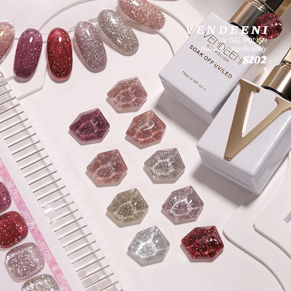 Vendeeni 9 Farben/Set Glitzer-Broken-Diamond-Gel-Nagellack TPO HEMA-FREI Glänzender Sternenhimmel UV-Soak-Off-Gel-Lack mit Display – Detail 15