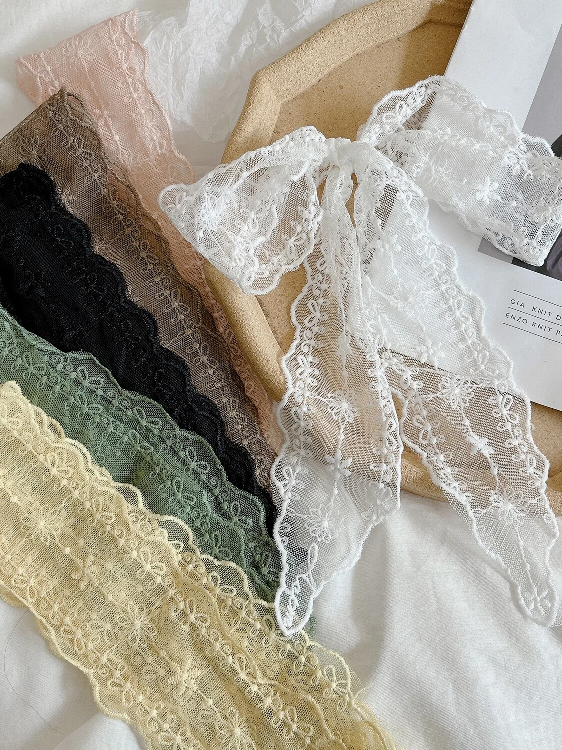 

Korean Sle Summer Lace Scarf Women's Faion Accory Hair Ties Ne Warmer Multi-Functional Silk Ribbon Decorative Tie