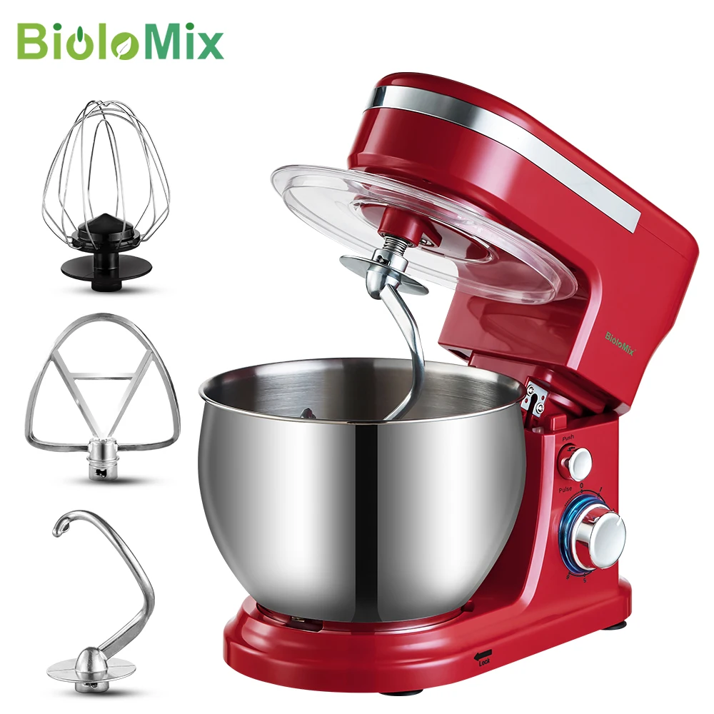 BioloMix Stand Mixer 5L Stainless Steel Bowl 6-Speed Kitchen Food Mixer with Dough Hooks Whisk Beater