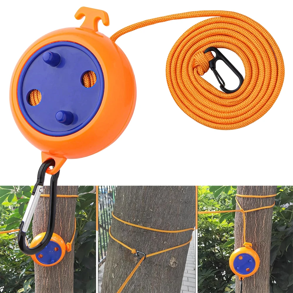Varal Retrátil de 10M para Exterior, Portátil para Viagem e Acampamento, com Carretel de Corda e Gancho Mosquetão, Acessório para Caminhada e Atividades ao Ar Livre