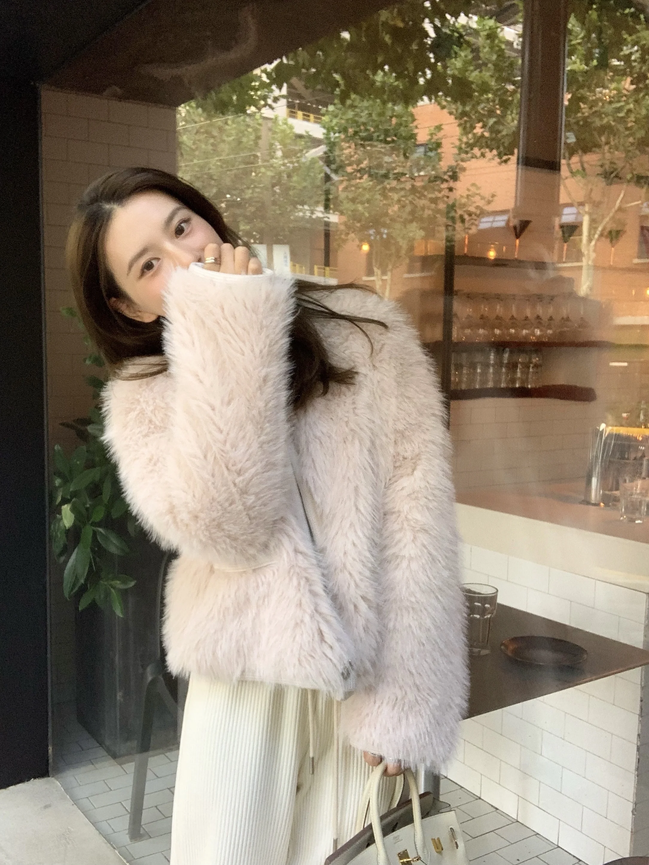 

Серебристо-синее меховое пальто Ele DAZAIGE Rosy Clouds, маленький размер, экологичное, женское, осенне-зимняя модная верхняя одежда