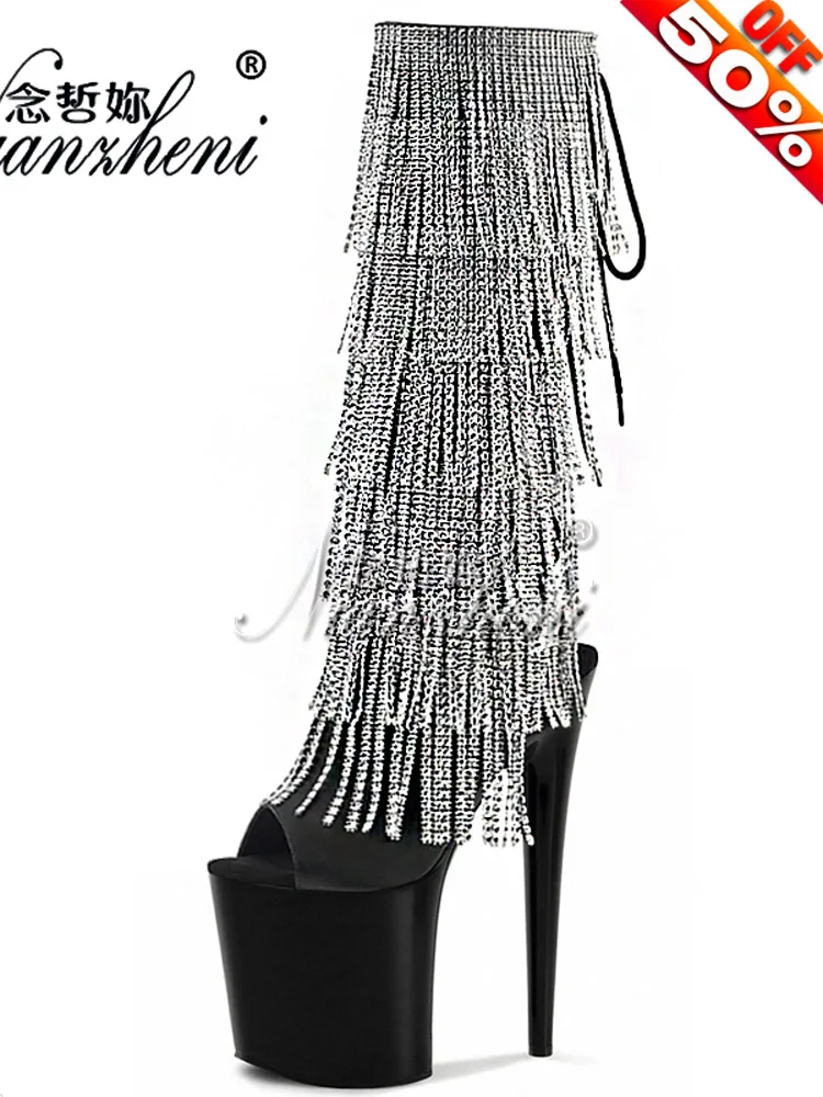 

Туфли-стрипы с бахромой и стразами, 6 дюймов, на платформе, для ночных клубов, сексуальные, фетиш, 20 см, ботильоны для стриптиза, для танцев на пилоне, экзотическая танцевальная одежда