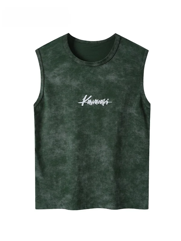 

Свободная повседневная футболка-жилет с круглым вырезом и эффектом тай-дай, дышащая, из хлопка, летняя, модная, спортивная, без рукавов