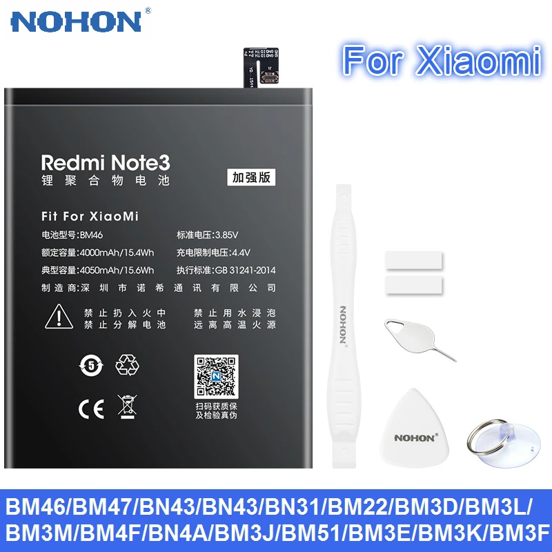 Nohon Phone Battery for Xiaomi Redmi Note 7 3 4 4X BN4A BM46 BM47 BN43 BM22 For Xiaomi 5 8 9 SE BM51 BM3D BM3L BM3M BM4F BM3E