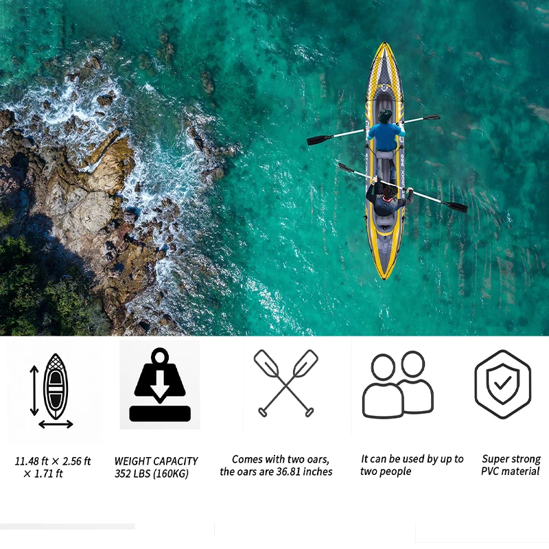 Ramypoket Kajak Aufblasbar 2 Personen 350×78×52cm，Kayak Set With Aluminium Oars and High Output Air Pump，PVC