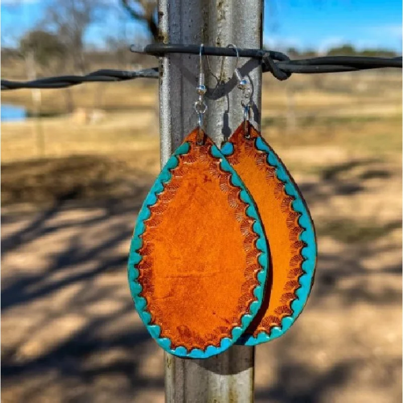 Cross Border Vintage Western Style Double Sided Printed Orange Cowhide Eyelash Big Teardrop Earrings for Moms Women