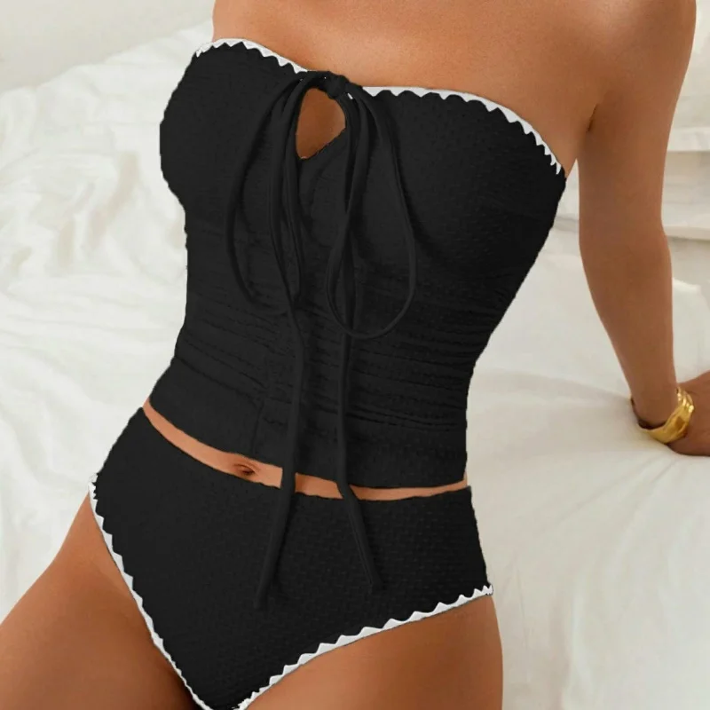 

Women's strapless two-piece swimsuit, high-waisted, ruched, sexy vacation bikini, best-selling women's swimwear