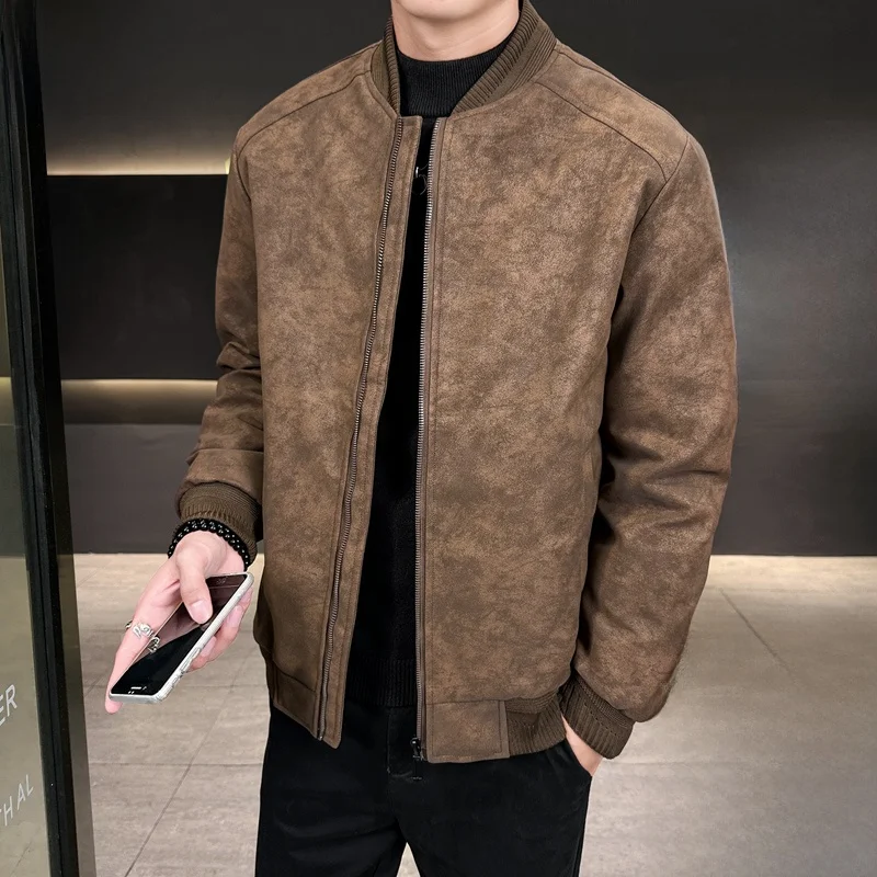 معطف شتوي خفيف الوزن وفضفاض للرجال بياقة بيسبول من الجلد ملابس خارجية كاجوال للدفء لخريف وشتاء #1