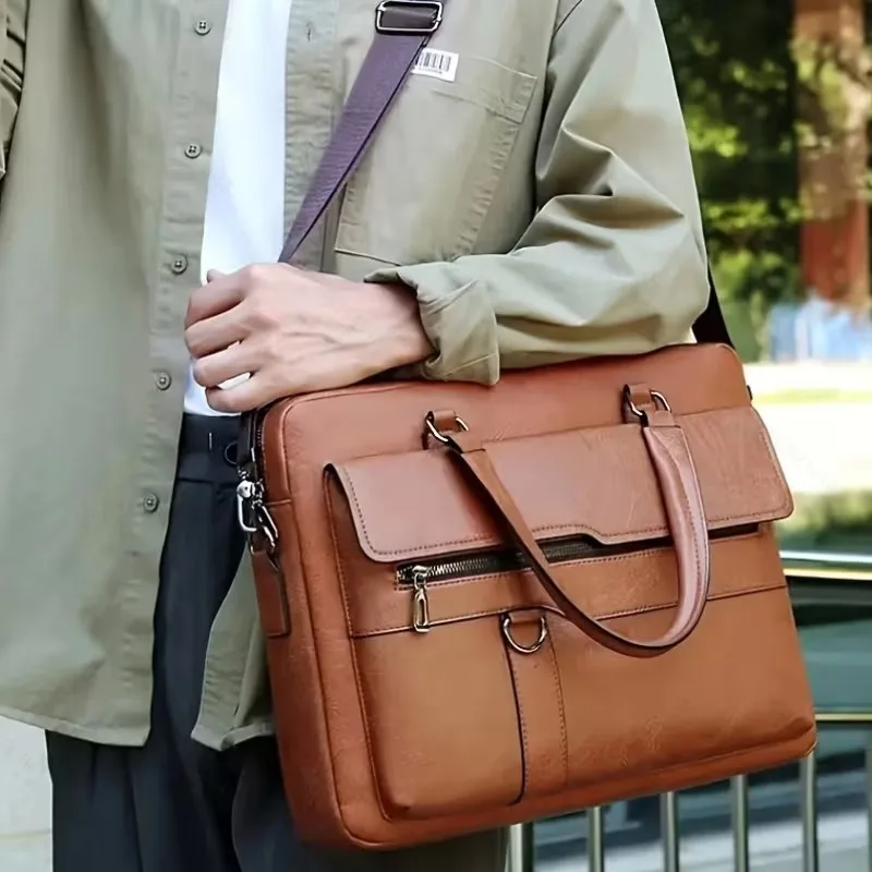 PU Business Briefcase - A Lightweight Cross-body Bag with Ample Capacity, Perfect for Daily Commuting.