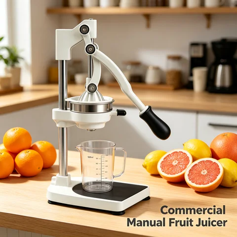 Commercial Manual Juicer with Dual Press Heads, Stainless Steel Hand Press Juice Extractor with Measuring Cup & Filter Bags, for Oranges Lemons Grapefruits