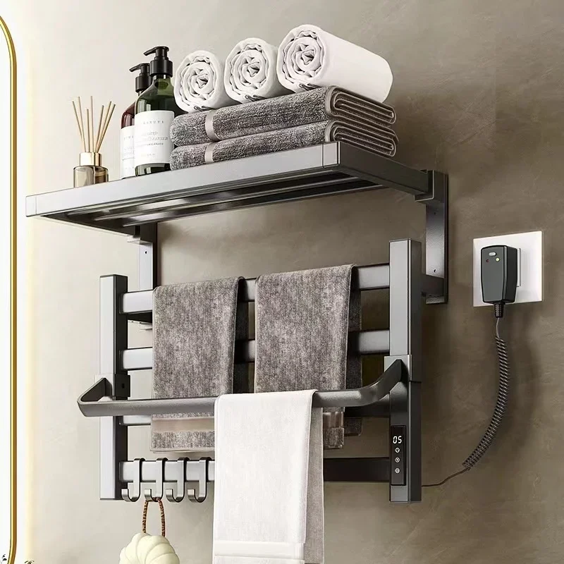  Quality! Household Smart Electric Towel Dryer Toilet Non-Perforated Carbon Fiber Towel Shelf Heating Drying Bathroom