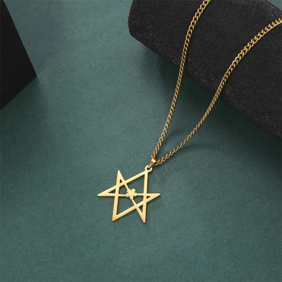 EUEAVAN Thelema Hexagram Necklace Stainless Steel Classic Sacred Religious Symbol Pendant Chain Amulet Spiritual Jewelry Gift